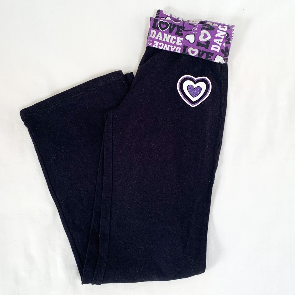 Black yoga pants w purple/sparkle dance waistband